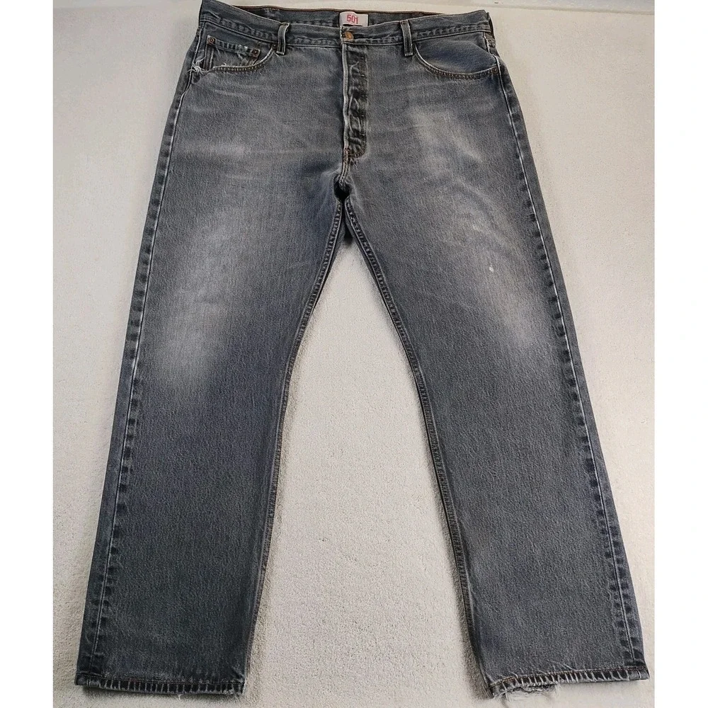 VTG Levi's 501 Jeans Men's 39x30 Black Button Fly Faded Distressed Grunge 90's